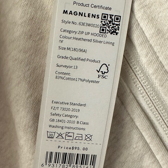 NWT $95 MAGNLENS Zip Up Hooded Hoodie Sweater Shirt Jacket S or M Heather Grey - Picture 13 of 15